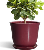 12 Inch Pots for Plants - Ceramic Planter for Indoor Outdoor, Round Plant Pot with Drainage Hole and Saucer, Large Planters, Modern Flower Pots, Home Room Office Decor, Gardening Gifts, Red