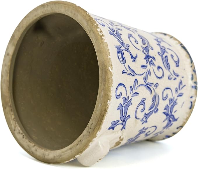 Dosayes Vintage Ceramic Flower Pot with Drainage Holes and Handle,Ice Crack Country Rustic Planters for Indoor Outdoor,Tuscan Decor,Home and Garden Decor,Gardening Present