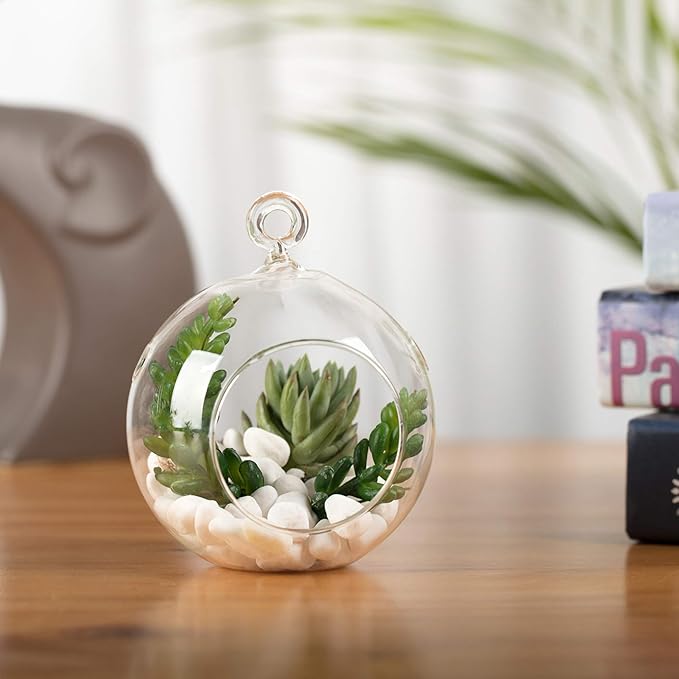 WGV Hanging Terrarium Globe, Width 4", Height 4.75", DIY Air Succulent Planter, Clear Glass Vase Orb with Flat Bottom, Candle Holder for Windowsill Outdoor Garden Decor, 24 Pieces Bulk