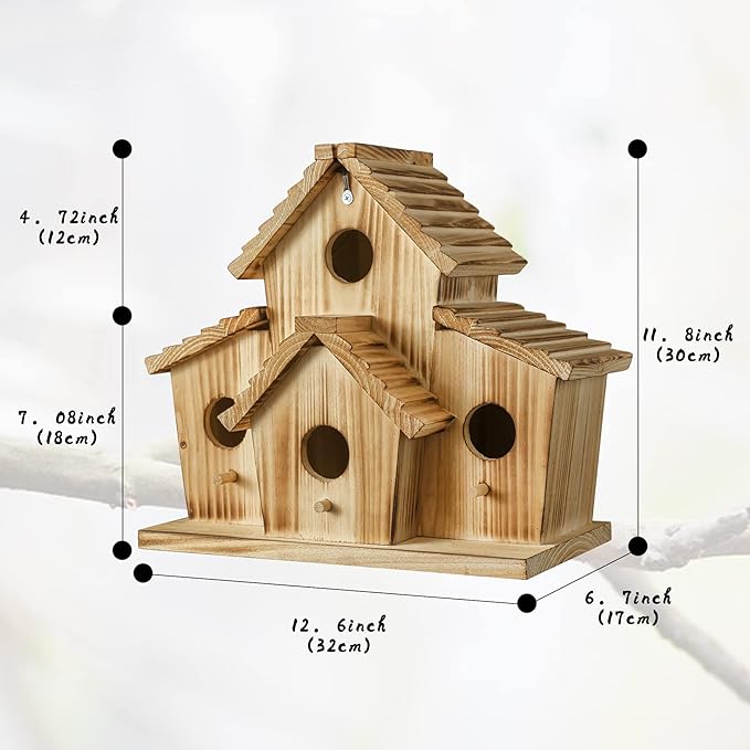 Bird House for Outside - Outdoor Birdhouse for Garden - Large Birdhouse Design for 4 Bird Families - Durable Hanging Birdhouses for Backyard, Patio, and Garden Decor