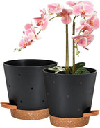 Vanslogreen Orchid Pots with Holes, 6 Inch Self Watering Orchid Pot 2 Pack Plastic Plant Pots for Orchid, Flower (Black+Brown)