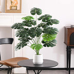 28'' Fake Plants Large Artificial Monstera Faux Plants Indoor Tall Plant, with White Planter Ideal, for Home Living Rooms, Patios, Porches, Bathrooms, and Outdoor Decor