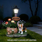 Animal Outdoor Statue Planter Solar Light Welcome Garden Sculpture Resin Flower Pot Decorative Porch Patio Yard Lawn Entryway Figurine with LED Lamp Rustic Plant Holder Ornament Courtyard (N)