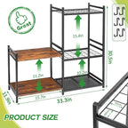 DAOUTIME Garage Tool Organizer with 2-tier Wooden Shelves, Yard Tool Organizer for Garage with 6 Hooks, Heavy duty Steel Garden Tool Rack Holds up to 35 Long Handled Yard tools for Storage, Black