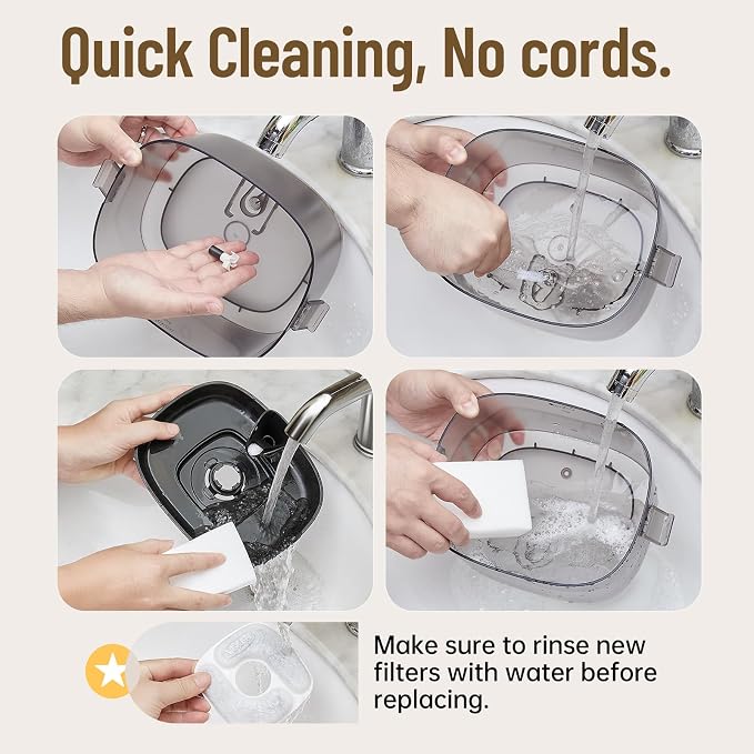 Veken Cordless Cat Water Fountain with Stainless Steel Tray & Secure Clips, 6 Filters + 6 Filter Sponges, 5200 mAh Battery Operated Pet Drinking Dispenser with LED Light, 85oz/2.5L Wireless Fountain