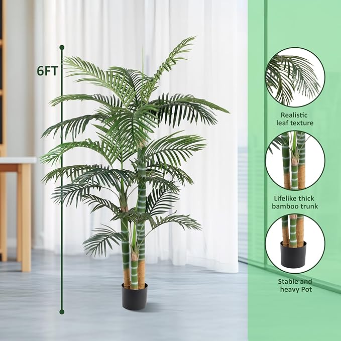 Artificial Palm Tree, Tall Tropical Palm Tree Faux Palm Plant for Indoor Outdoor Office House Living Room Home Decor
