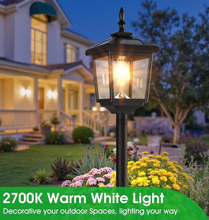 68" Solar Lamp Post Lights Outdoor,2-Pack 2700K Dusk to Dawn Solar Light Posts,Waterproof Outdoor Lights for Garden, Patio, Lawn, Pathway, Driveway, Front Porch Decor(Warm White)