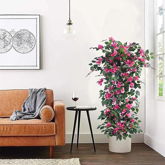 Artificial Bougainvillea Tree -5FT Faux Bougainvillea Tree with Realistic Flowers, Tall Fake Flower Tree for Indoor or Outdoor Decor, Silk Floral Plant for Living Room, Porch, Garden (Pink)