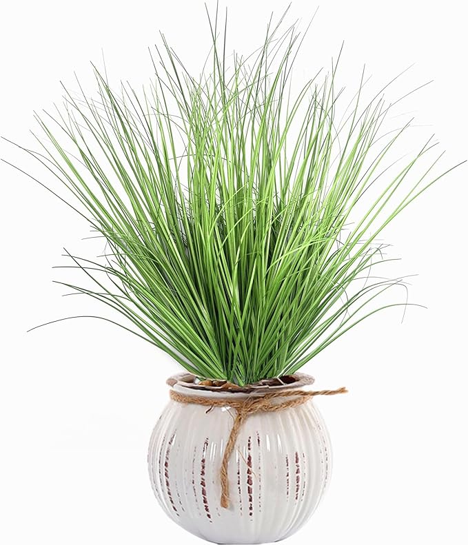 Artificial Plants, Fake Grass Shrubs Faux Wheat Grass Greenery Wheatgrass Stems Ornamental Weed Plant Decor for Indoor Outdoor Farmhouse Wedding Party Home Vase Flowers Bundles DIY Decoration - 8 Pack