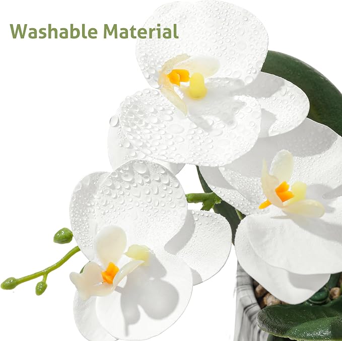 White 16.5'' Fake Orchids Flowers in Pot Bendable Faux Orchids Artificial Flowers Washable Silk Orchid Phalaenopsis Decor for Home Wedding Table Centerpiece Bathroom Office