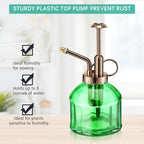 Set of 7 6.3'' Vintage Glass Plant Mister Modern 1.2l Long Spout Watering Can Squeeze Bottle Soil Moisture Meter 3 Pcs Hand Planting Tools for Indoor Outdoor Gardening Potted Flower, Green