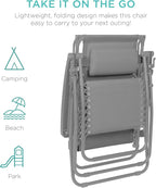 Best Choice Products Folding Zero Gravity Outdoor Recliner Patio Lounge Chair w/Adjustable Canopy Shade, Headrest, Side Accessory Tray, Textilene Mesh - Dove Gray
