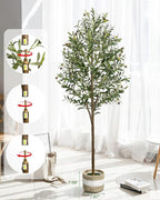 6FT Artificial Olive Tree - Indoor Tall Faux Olive Trees with Planter&Basket, Large Fake Olive Silk Tree Realistic Olive Plants with Branches and Fruits for Home Decor Office Living Room