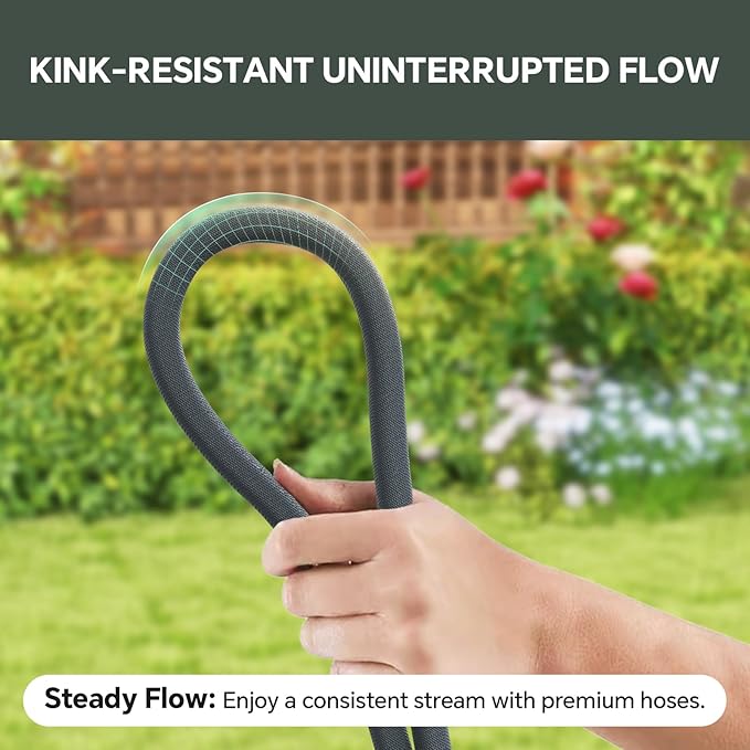 Garden Hose 50ft, Made of TPU(Not PVC), Ultra-Light & Flexible Water Hose, Non-Shrinking, Easy to Store, Drinking Water Safe Material, All-weather, Black&Gray