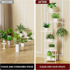 Plant Stand Indoor with Grow Light, 6-Tiered Tall Plant Stand Indoor, Metal Plant Shelf with Hanging Basket Hook and Adjustable Light, Ideal for Living Room, Garden, Patio white