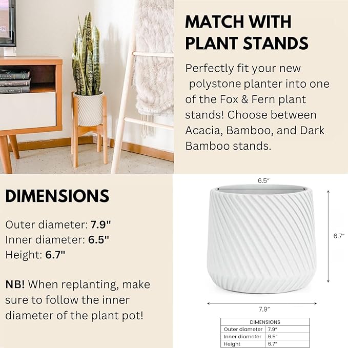 Fox & Fern Plant Pot, Large Plant Pots for Indoor & Outdoor, UV & Frost Resistant Plant Vase with Drainage Plug, Polystone, Large Indoor Pots for Plants & Flowers, House Indoor Plant Pot, Single Pot