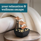 Homedics Golden Dew Relaxation Tabletop Water Fountain with 3 Tiers, Natural River Rocks, and a Quiet Pump for Soothing Zen Ambiance in Your Home or for Office Décor, Powered by 2 AA Batteries