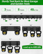 PIYILO Garden Tool Organizer 48 in with 18 Garage Hooks, Heavy Duty Garage Wall Hooks for Hanging Ladder, Bike, Tool Storage Rack for Yard Tools, Shovel, Shed (23 Pack)