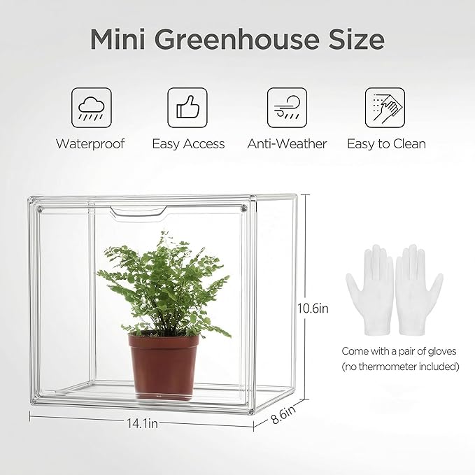 HBlife Mini Greenhouse for Indoor, Clear Stackable Green House with Magnetic Waterproof Door for Small Plants Nursery Germination, Tabletop Portable Greenhouse, 14.1x8.6x10.6 Inch (3 Pack)