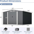 10x8 Metal Storage Shed Outdoor Steel Garden Tool Shed with Sliding Door, Large Utility Shed, Metal Shed for Backyard, Patio, Yard Lawn, Grey