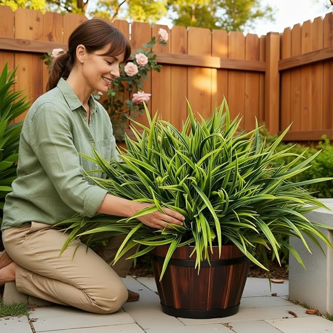 24 Bundles Artificial Outdoor Plants UV Resistant Fake Grass Plants Faux Plastic Greenery Shrubs for Home Garden Pathway Window Box Front Porch Spring Summer Decor, Green