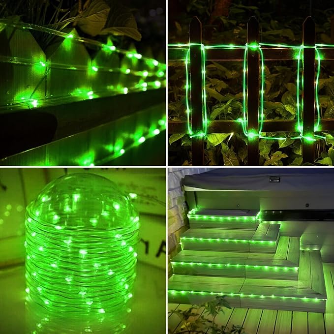 Solar Rope Lights, 33ft 100LED Solar String Lights, 8 Modes Waterproof Solar Powered Outdoor Light, Flexible Clear Tube Light for Garden Backyard Patio Deck Porch Pool Tree Christmas Decoration -Green