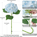 ZYTUYO 5 Pcs White & Light Blue Silk Hydrangeas Artificial Flower Boho Dried Touch 20'' Faux Hydrangeas for Indoor Home Decor Kitchen Living Room Outdoor Porch Wedding Flower Arrangement