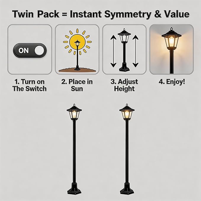 2 Pack 61" Solar Lamps Post,Solar Lamp Post Lights Waterproof Perfect for Festive Decoration in Gardens, Lawn, Patio, Front/Back Door