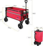 ROSONG Collapsible Wagon Cart with Wheels Foldable - Folding Utility Heavy Duty Wagons Carts for Grocery Sports Garden Shopping Camping Wheelbarrows, Burgundy