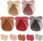 BQUBO Baby Turban Hats and Mittens Set Newborn Infant Hospital Hats Caps with Bows for Baby Boys Girls 0-12 Months