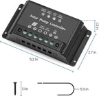 10A Solar Water Pump Controller, Zuomeng DC Pump Controller Compatible with 12V and 24V Systems, Featuring LED Display Light and Overcurrent/Overload Protection