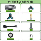 98FT 1/4" Quick-Connect Drip Irrigation System Kit, Automatic Garden Watering System with 16 Pcs Adjustable Spray Nozzles for Garden, Greenhouse, Yard, Lawn