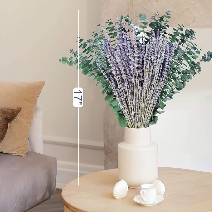 70PCS Preserved Eucalyptus Stems & Dried Lavender Bundles for Shower, 17'' Natural Real Live Eucalyptu Leaves Greenery Hanging Lavender Flowers Shower Plant, Fragrance, Vase Decor