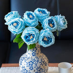 DUYONE Fake Flowers for Decoration Home Decor Artificial Flowers Austin Rose Peony Latex Fake Flower Living Room Decoration Vivid Pink Roses Peonies (Deep Blue 4pcs)