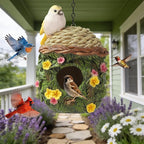 Bird Houses for Outside Bird Nesting Design Resin Birdhouse, Garden Outdoor Decor Bird House with Flower and Leaf Details, Birdhouses for Outdoors for Bluebird Finches Cardinals