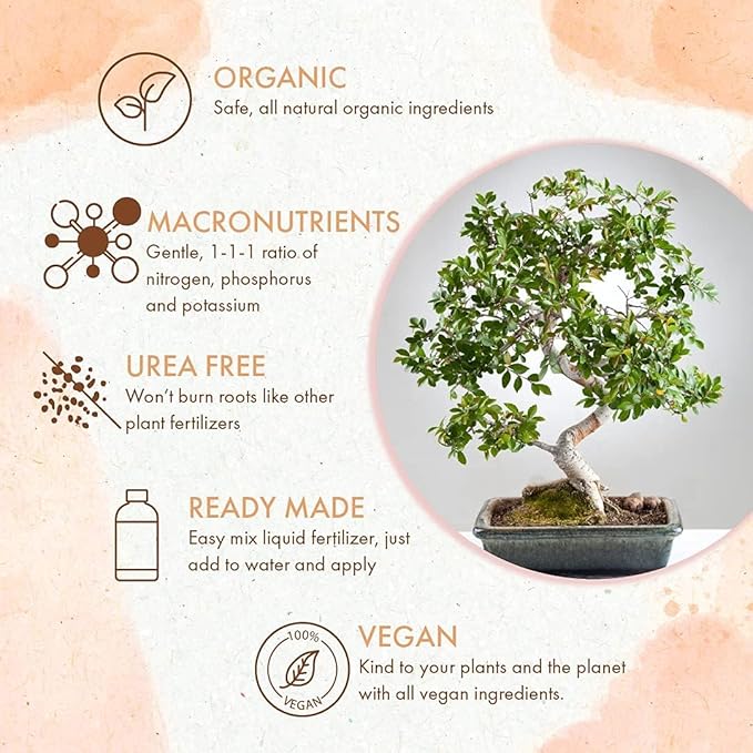 8oz Bonsai Fertilizer Liquid - Organic Bonsai Food Liquid Fertilizer for Long Term Health - Gentle Plant Food for Indoor and Outdoor Use, Promotes Robust Growth, Strong Stems and Beautiful Blooms
