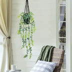 LOYWREE 2 Pack Fake Hanging Plants Artificial Eucalyptus Small Potted Long Vine Plant for Indoor and Outdoor Shelves, Walls, Rooms, Homes, Offices, and Gardens Decor (Black Pot)