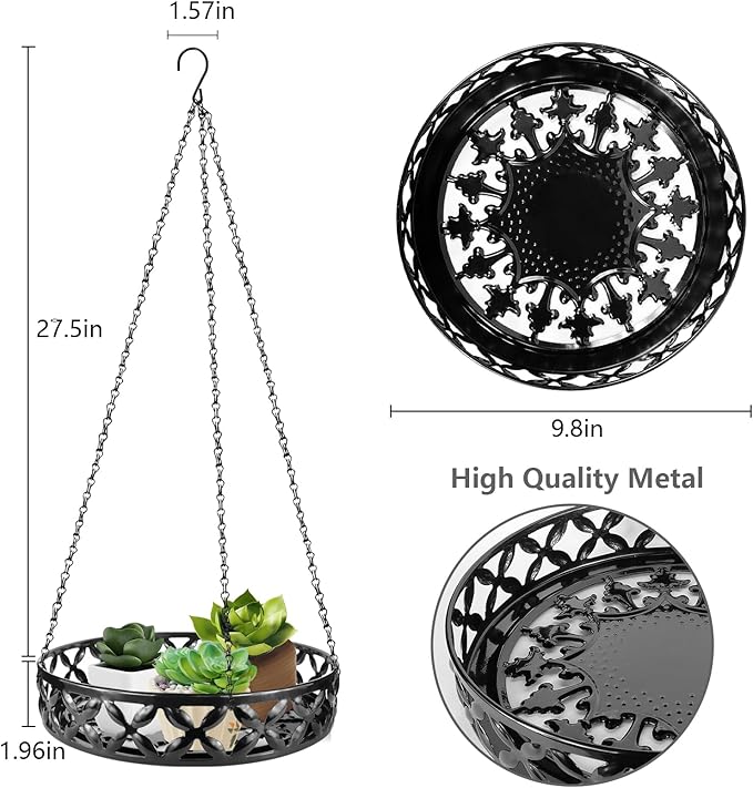 Plant Hanger, Metal Hanging Plant Shelf Decorative Planter Flower Pots Holder with Chain for Indoor Outdoor, Modern Plant Hanging Basket for Balcony Porch Garden Home Decor, Black