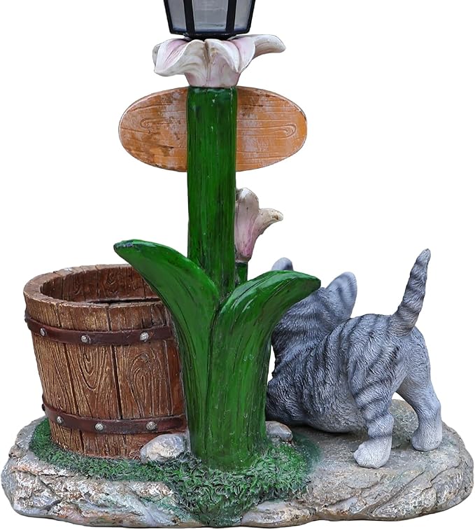 Animal Outdoor Statue Planter Solar Light Welcome Garden Sculpture Resin Flower Pot Decorative Porch Patio Yard Lawn Entryway Figurine with LED Lamp Rustic Plant Holder Ornament Courtyard (F)