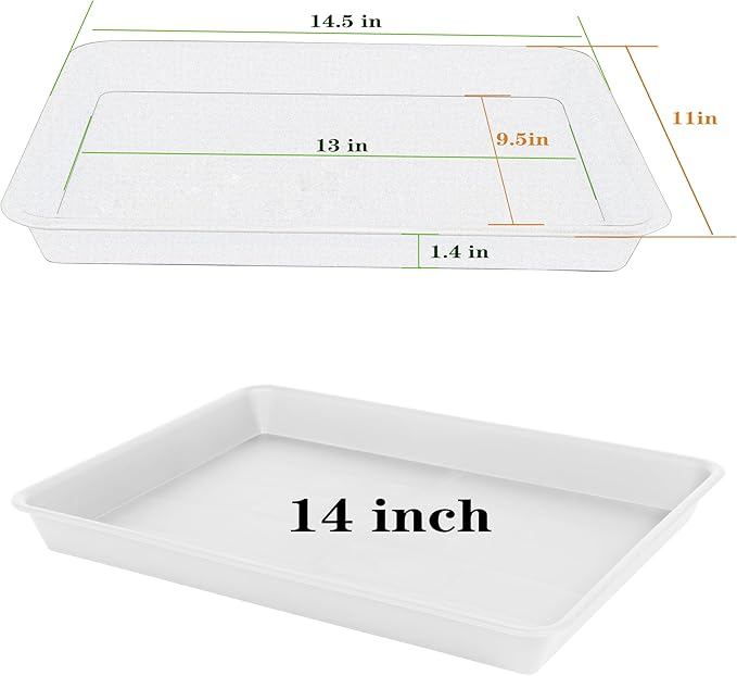 VUWEZ Rectangle Plant Tray, Plant Drip Tray, Plant Pot Saucers, Plant Germination Trays, Plant Saucers, 14.5'' x 11'' x 1.5'' (2 pack), Creamy White