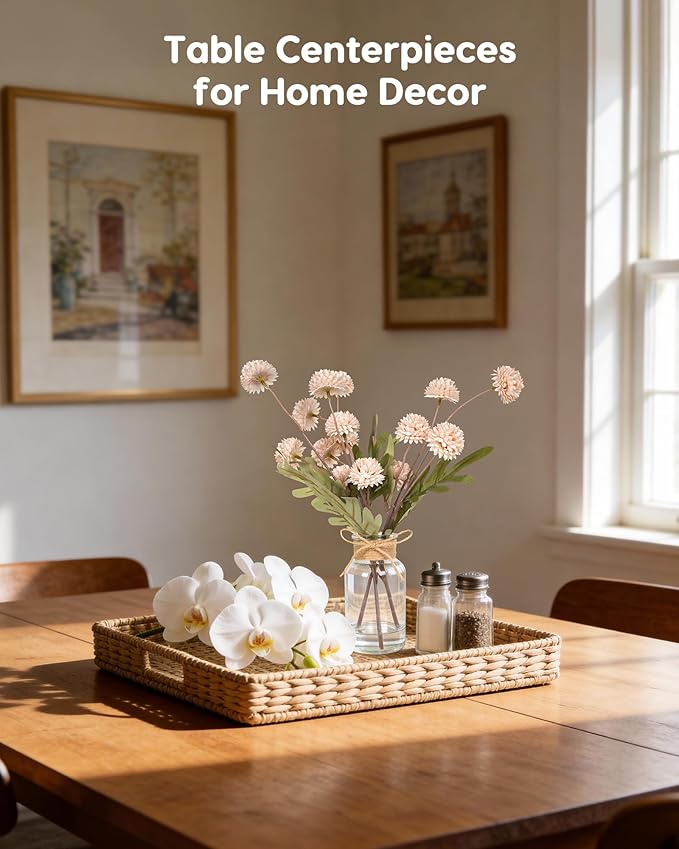 Velener Beige Faux Silk Mums Fake Flowers in Vase with Faux Water, Fake Plants Artificial Flowers for Home Decor Kitchen Bathroom Farmhouse Living Room Coffee Table Small Faux Centerpieces for Tables