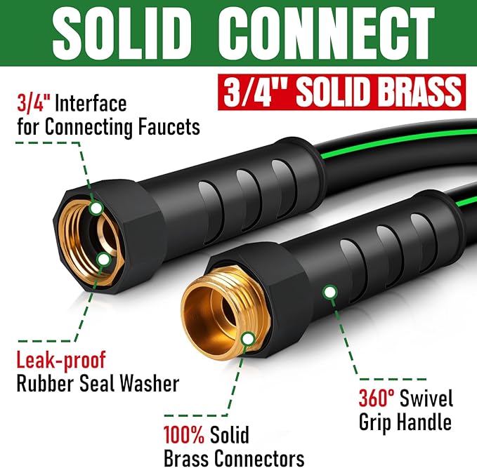 Heavy Duty Garden Hose 75ft, NON-EXPANDABLE Flexible Water Hose, Kink Resistant Lightweight Hybrid Hose, Leakproof Hose Male to Female Fittings