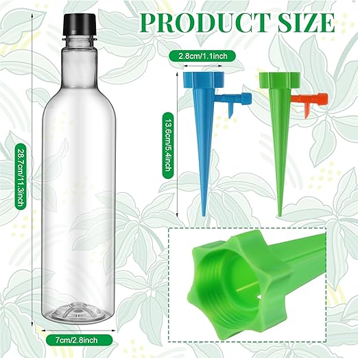 SiliFine 8 Set Plant Watering Devices with Self Watering Spikes and 26 oz Plastic Bottles Plant Waterer Devices with Adjustable Control Valve Switch Indoor Outdoor (Clear)
