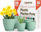 Planter Pots with Drainage Holes - Lightweight, Durable, & Space-Saving Pots for Indoor and Outdoor - Versatile Functionality, Simple Modern Design, Set of 20 Plastic Planter Pots Mint