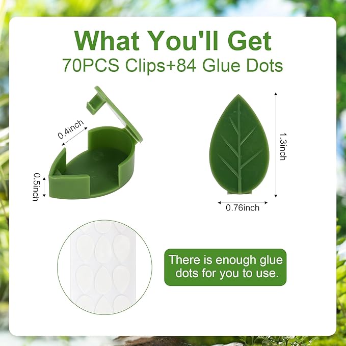 Plant Vine Wall Clips 70PCS Plant Clips for Climbing Plants with 84PCS Strong Adhesion Sticky Glues Plants Leaf Holder Garden Clip for Climbing Plants Gardening Tools Gifts for Gardeners