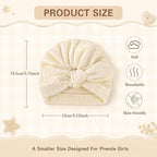 8 Sets Cotton Newborn Hats and Mittens,Ribbed Preemie Baby Girl Turban Beanie Cap with Top Bow Knot, No Scratch Gloves for 0-3 Months Hospital Bag Essentials.Wheat Patterned White/Pink/Apricot
