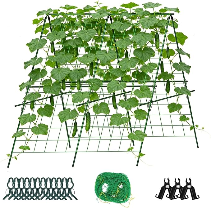 Cucumber Trellis, A-Frame Sturdy Garden Trellis for Raised Bed, Plant Support for Climbing, Plant Trellis for Bean Pea Rose Vine Plants, Plant Grow Support for Outdoor Raised Bed