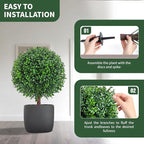 24.8" Artificial Boxwood Topiary Ball Tree with Ground Plugs [Set of 2] UV Protected Artificial Shrubs, Fake Evergreen Artificial Plants for Indoor and Outdoor Porch Garden