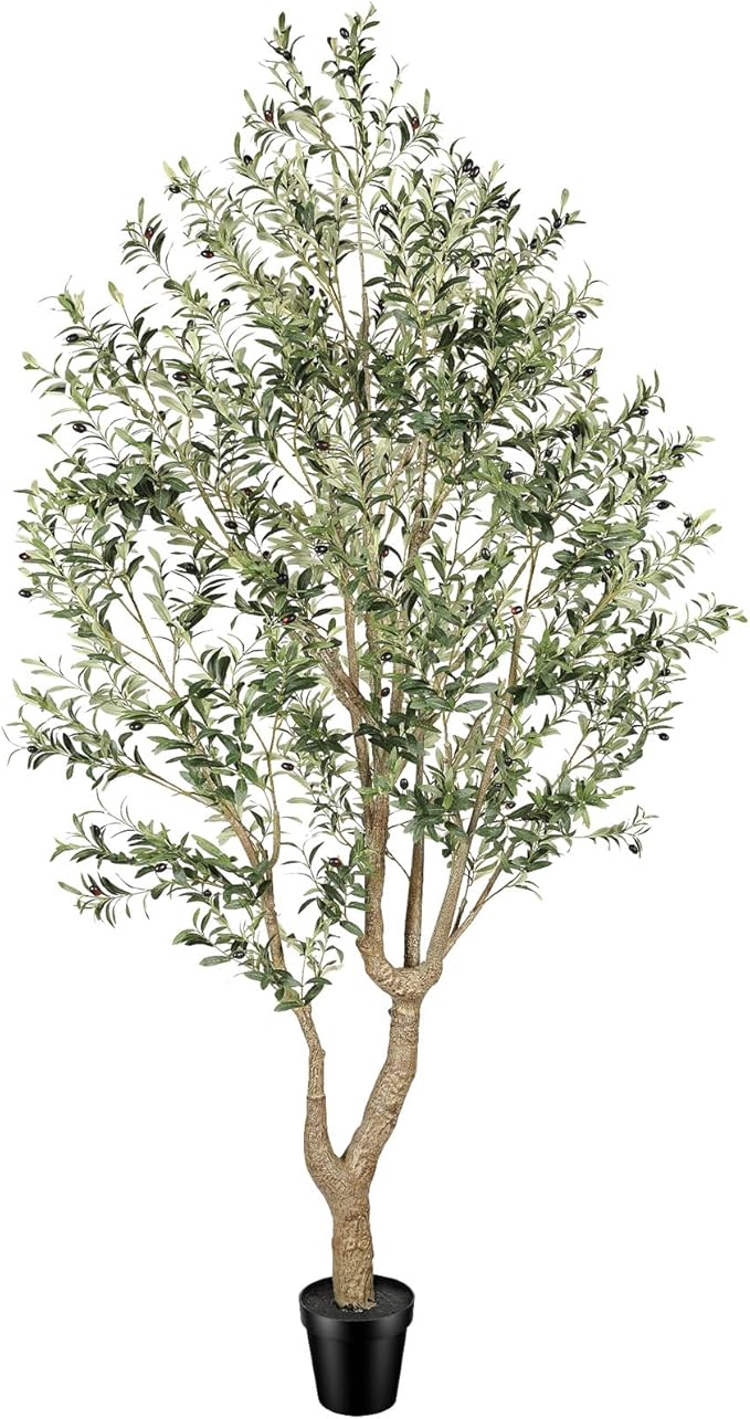 FEELEAD Faux Olive Tree 9ft - Realistic 9 Feet (108in) Artificial Olive Tree, Fake Olive Tree with Lifelike Leaves & Textured Branches, Olive Trees Artificial Indoor for Living Room, Office