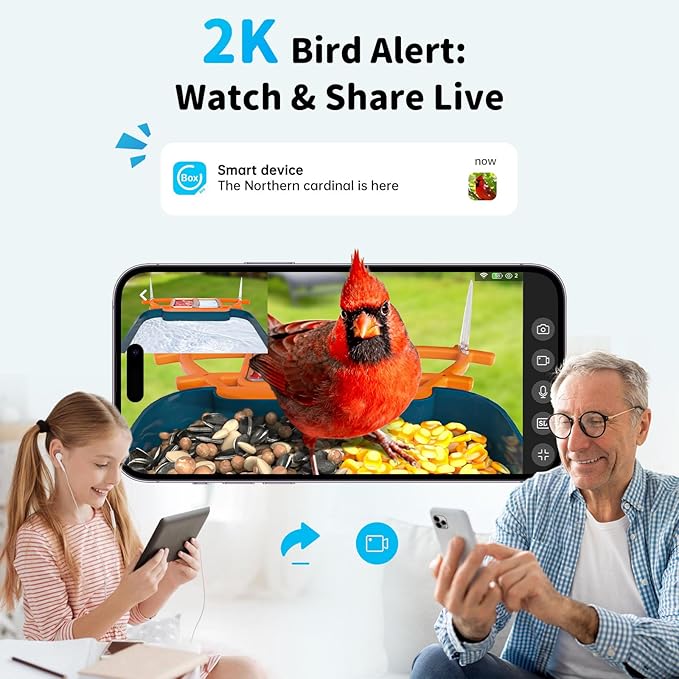Smart Solar Bird Feeder with Camera & Outdoor Bird Bath | 2K HD Dual-Lens, AI Bird Identification, Instant Mobile Alerts, IP66 Weatherproof, Ideal for Outdoor Bird Watching